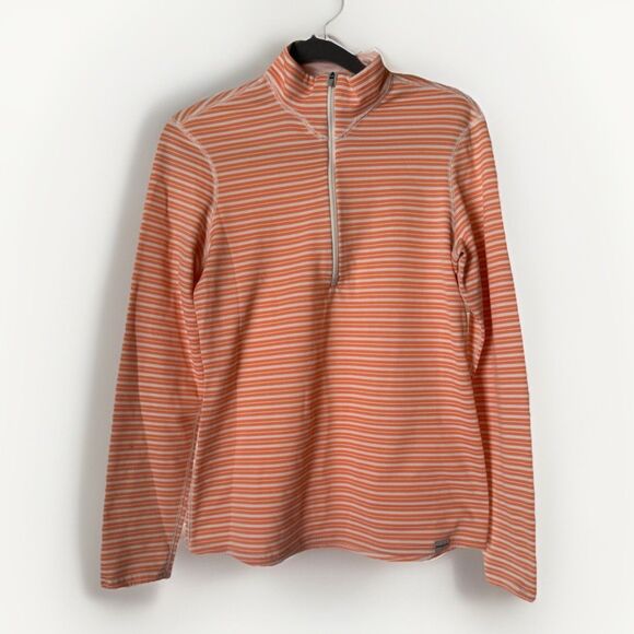 Patagonia Orange & White Stripe Active Base Layer 3/4 Zip Size Small - Picture 1 of 8